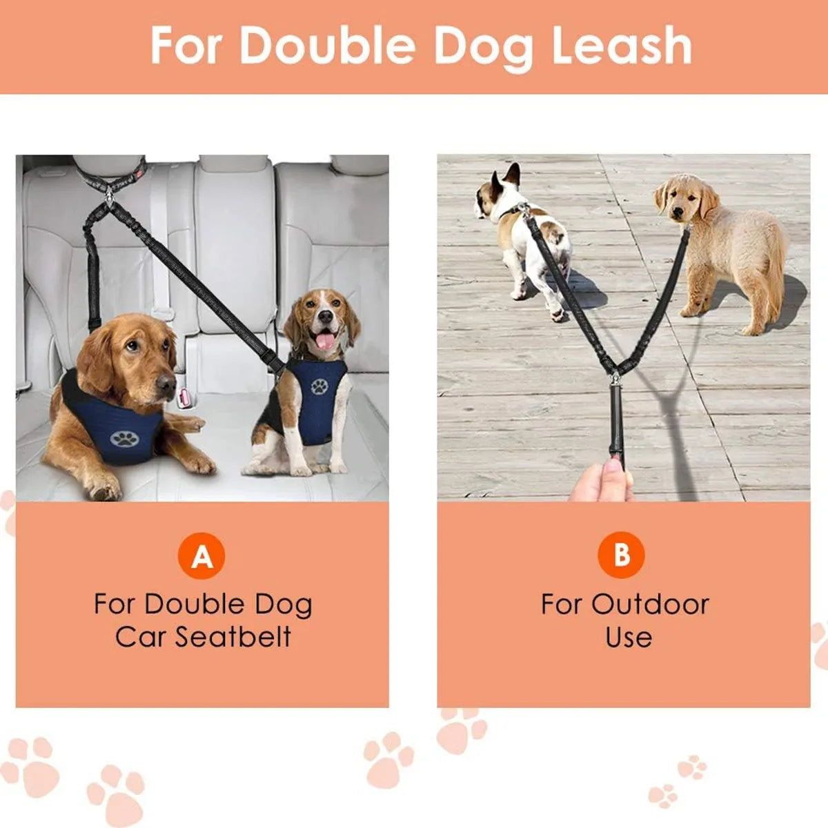 Ceinture de sécurité double pour chiens – Fixation appuie-tête voiture, anti-enchevêtrement, élastique et réglable