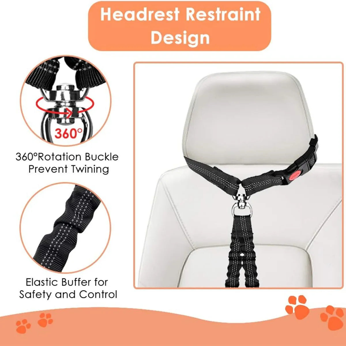 Ceinture de sécurité double pour chiens – Fixation appuie-tête voiture, anti-enchevêtrement, élastique et réglable