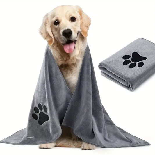 Couverture de bain en microfibre – Brodée, ultra douce, épaisse, absorbante et séchage rapide | Pour chiens et chats | Idéale pour le bain et le toilettage