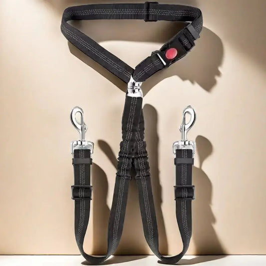 Ceinture de sécurité double pour chiens – Fixation appuie-tête voiture, anti-enchevêtrement, élastique et réglable